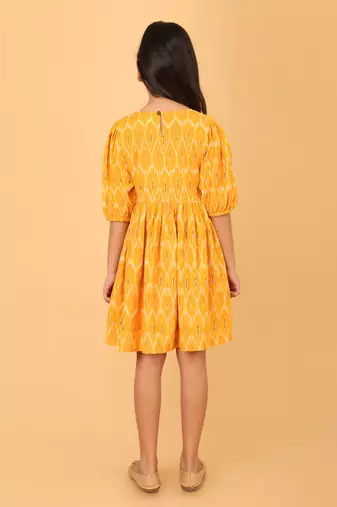 Yellow ikkat cotton girls frock