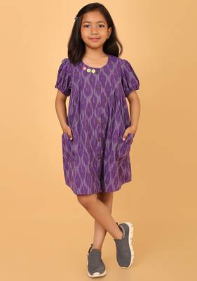 Purple ikkat cotton girls frock 1