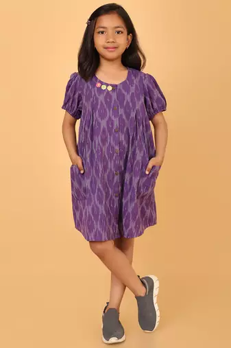 Purple ikkat cotton girls frock