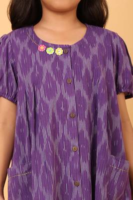 Purple ikkat cotton girls frock 2