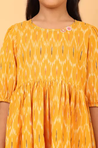 Yellow ikkat cotton girls frock
