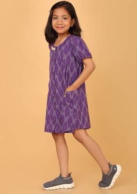 Purple ikkat cotton girls frock 3