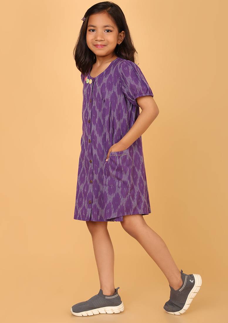 Purple ikkat cotton girls frock