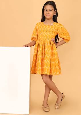 Yellow ikkat cotton girls frock 5