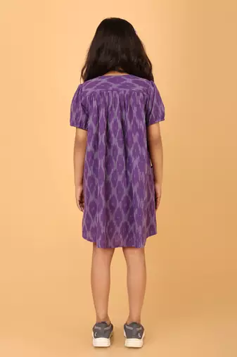 Purple ikkat cotton girls frock
