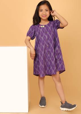 Purple ikkat cotton girls frock 5