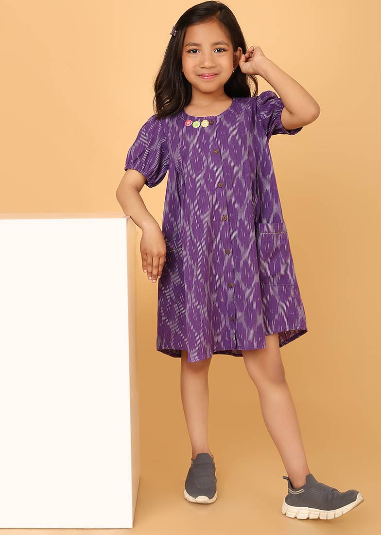 Purple ikkat cotton girls frock