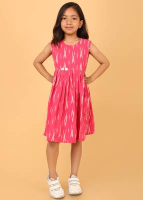 Pink ikkat cotton girls frock 1