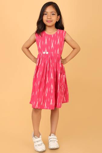 Pink ikkat cotton girls frock
