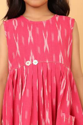 Pink ikkat cotton girls frock 2