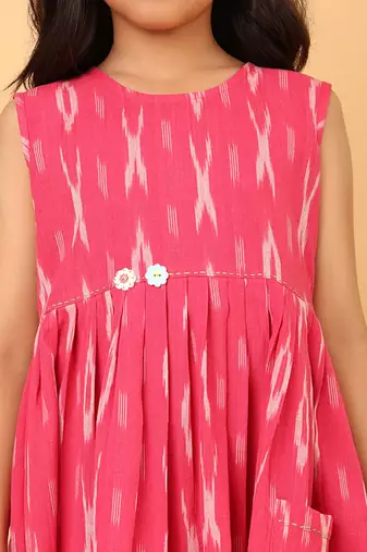 Pink ikkat cotton girls frock