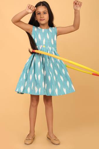 Blue ikkat cotton girls frock