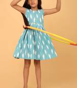 Blue ikkat cotton girls frock