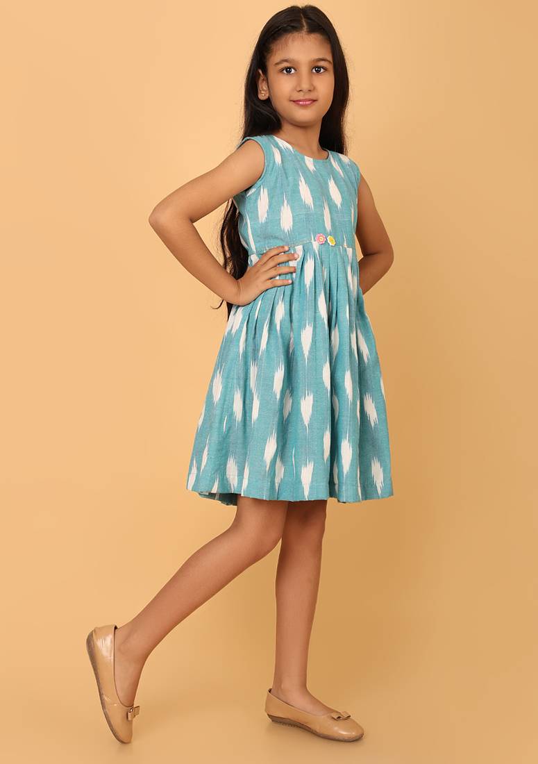 Blue ikkat cotton girls frock