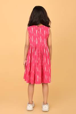 Pink ikkat cotton girls frock 4