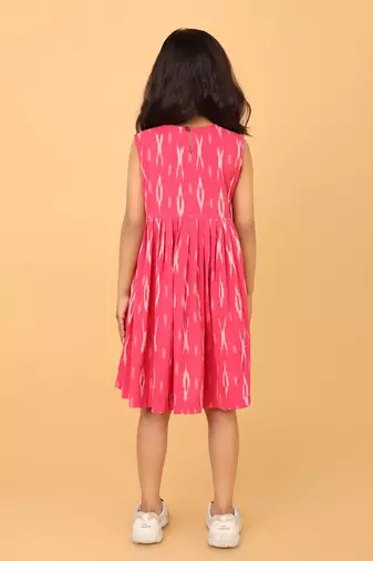 Pink ikkat cotton girls frock