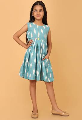 Blue ikkat cotton girls frock 3