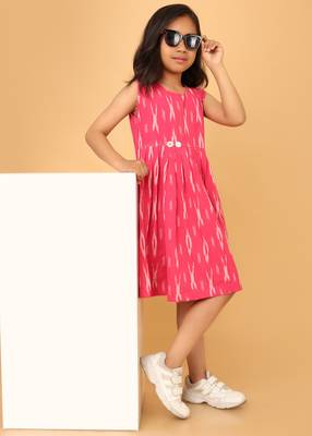 Pink ikkat cotton girls frock 5