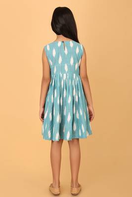 Blue ikkat cotton girls frock 4