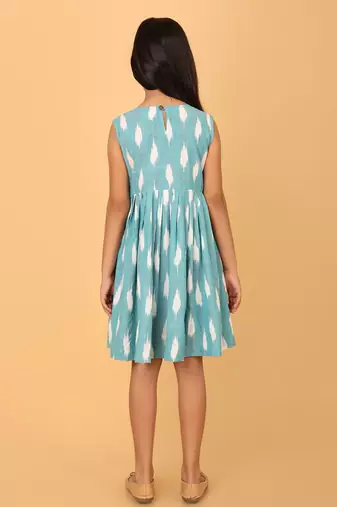 Blue ikkat cotton girls frock