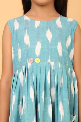 Blue ikkat cotton girls frock 5