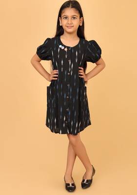 Black ikkat cotton girls frock 1