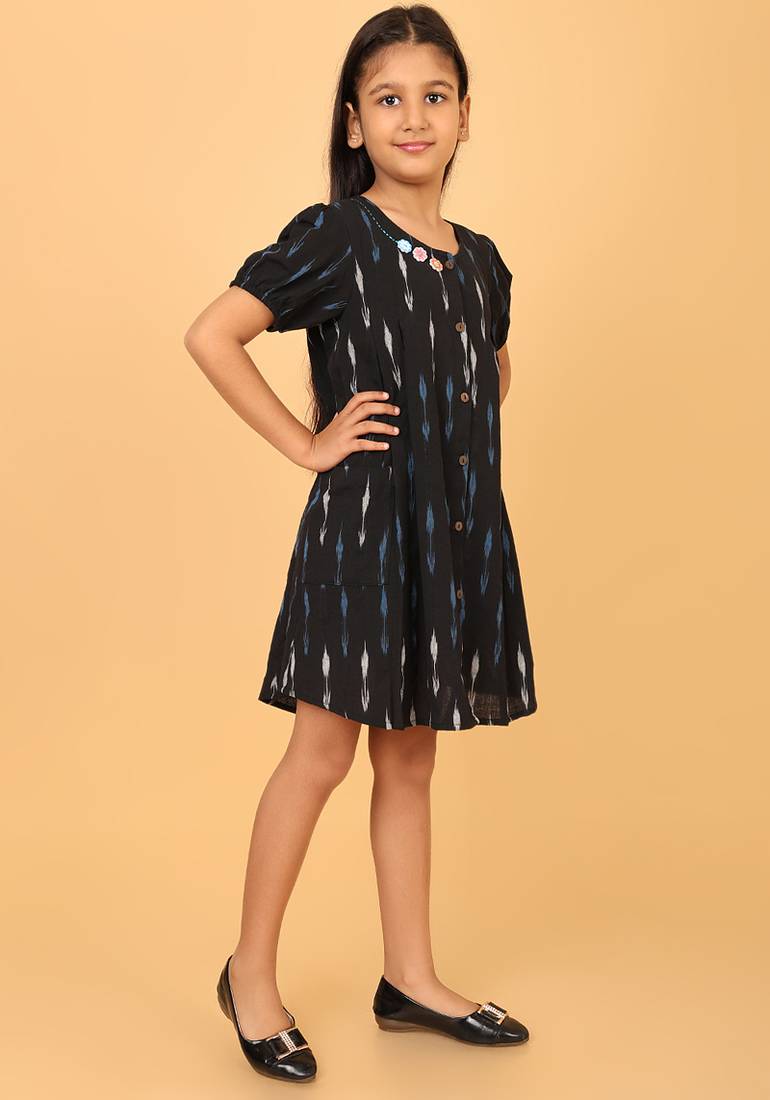 Black ikkat cotton girls frock