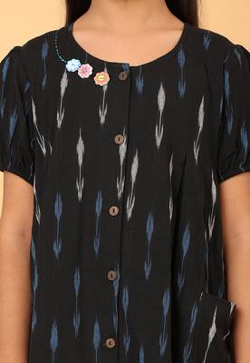 Black ikkat cotton girls frock 3