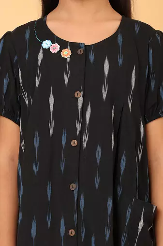 Black ikkat cotton girls frock