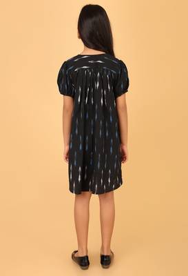 Black ikkat cotton girls frock 4