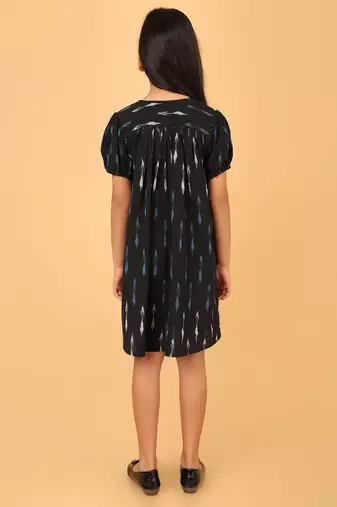 Black ikkat cotton girls frock