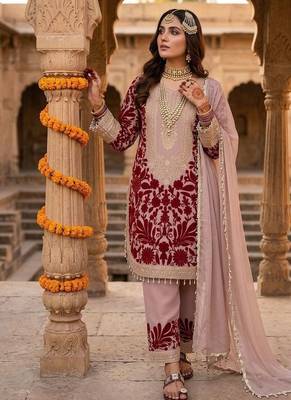 Pink embroidered faux georgette salwar suit set 1
