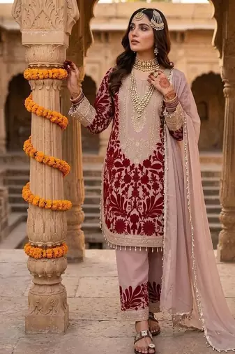 Pink embroidered faux georgette salwar suit set