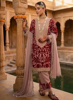 Pink embroidered faux georgette salwar suit set 3