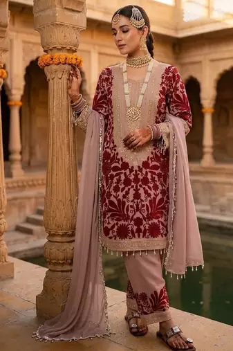 Pink embroidered faux georgette salwar suit set