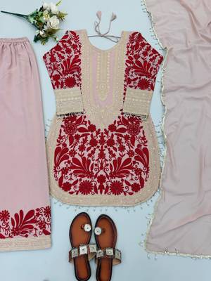Pink embroidered faux georgette salwar suit set 4