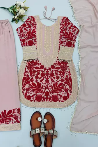 Pink embroidered faux georgette salwar suit set