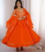 Orange sequin embroidered georgette anarkali gown set