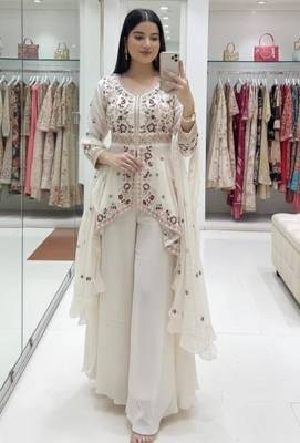 Ivory embroidered rangoli silk blend kurta pant set with dupatta 1