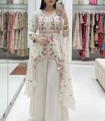 Ivory embroidered rangoli silk blend kurta pant set with dupatta