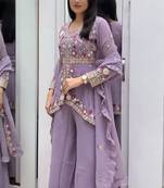 Lavender embroidered rangoli silk blend kurta pant set with dupatta