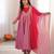 Pink roman silk blend anarkali suit set with mirror work dupatta