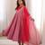 Pink roman silk blend anarkali suit set with mirror work dupatta