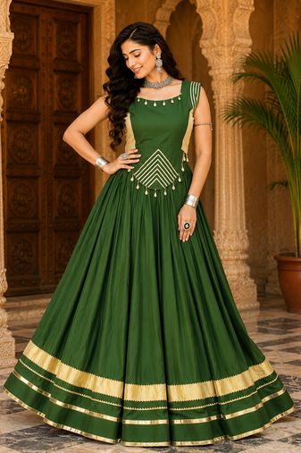 Green Navratri Rayon Lehenga Choli Set with Designer Panel Work