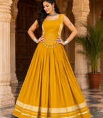 Yellow Navratri Rayon Lehenga Choli Set with Designer Panel Work