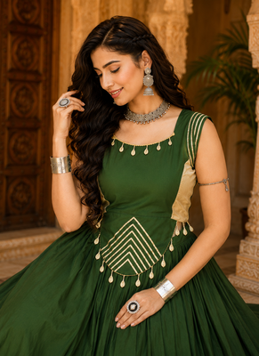 Green Navratri Rayon Lehenga Choli Set with Designer Panel Work 2