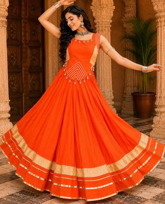 Orange Navratri Rayon Lehenga Choli Set with Designer Panel Work 2