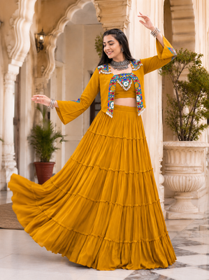 Mustard Navratri Rayon Lehenga Choli with Jacket Set 4