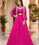 Rani Pink Navratri Rayon Lehenga Choli with Jacket Set