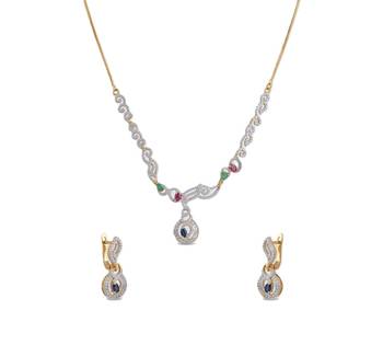 Designer American Diamond Necklace set with Multicolour stones 2